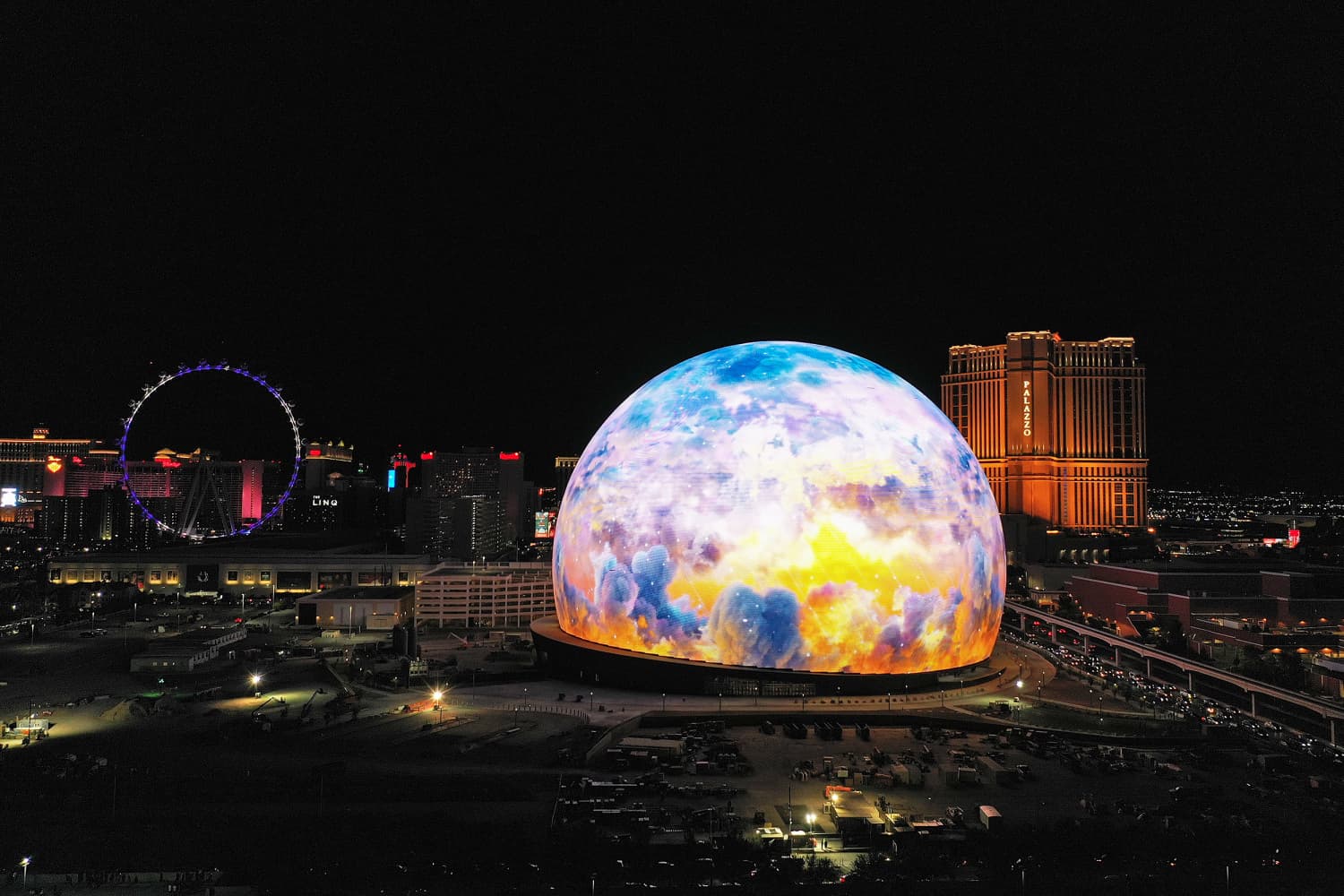 The Sphere in Las Vegas at night